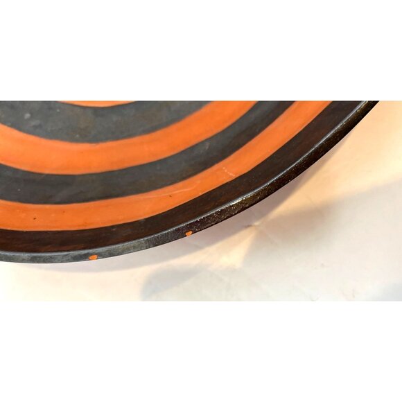 Metallic Orange Black Glazed Terracotta Ring Bowl Platter Artist Signed Tallinn - Picture 4 of 6